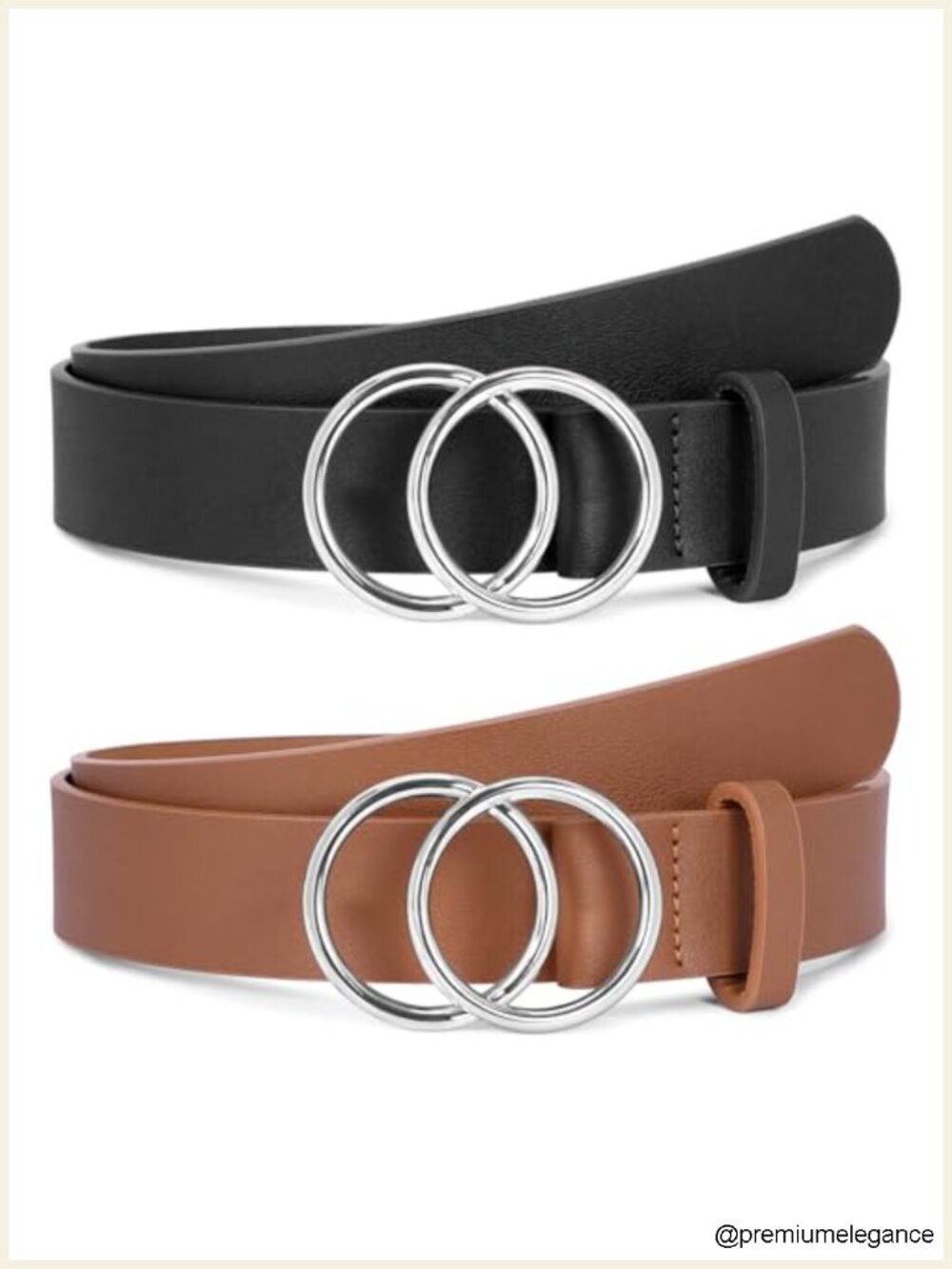 Women's Faux Leather Double O-Ring Belt for Jeans, Dresses, Waist Belt